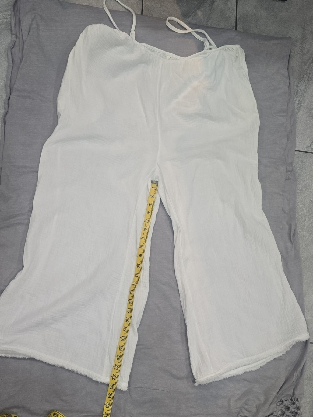 Anthropologie White Gauze Wide-Leg Drawstring Jumpsuit
